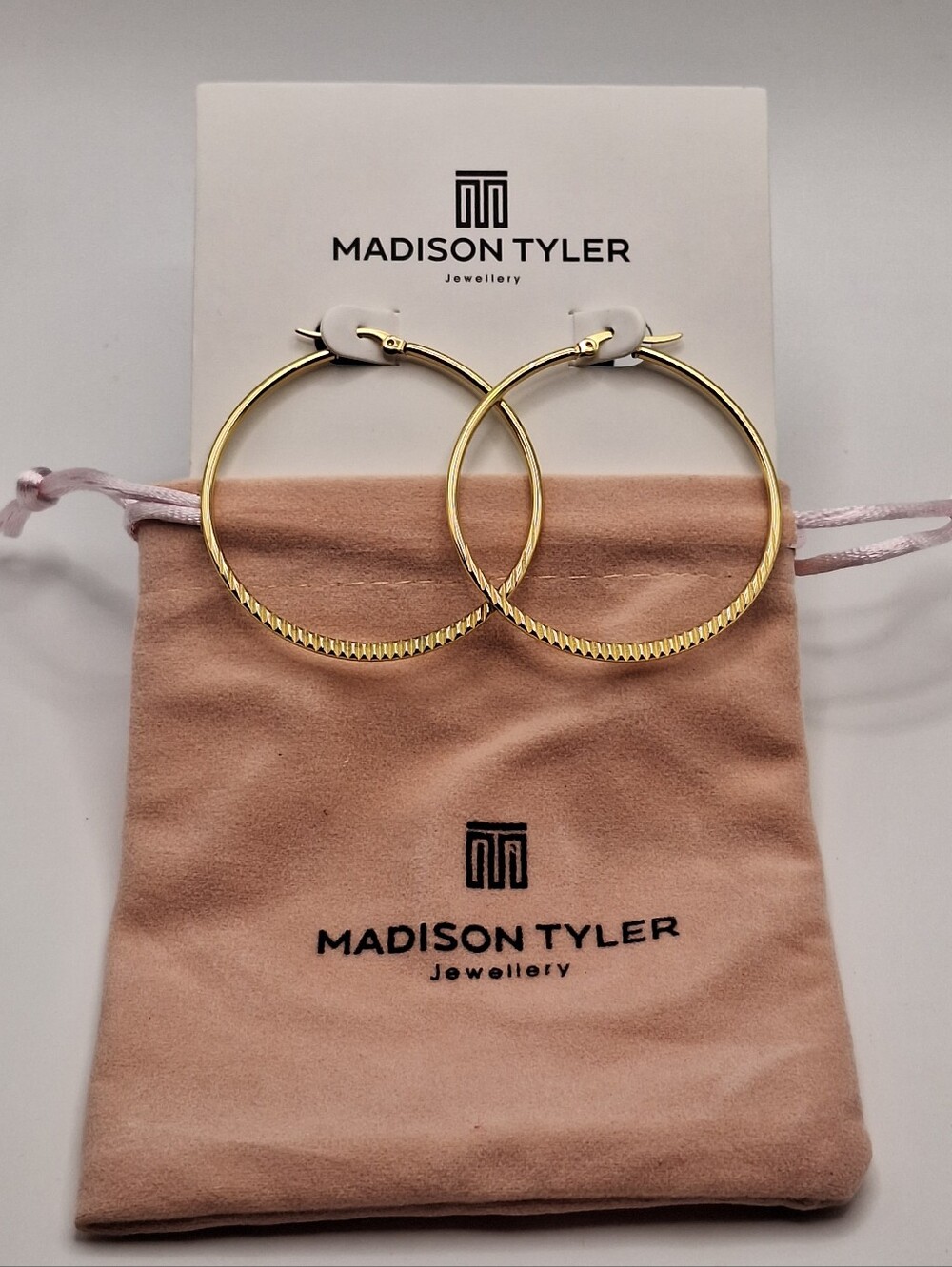 Madison Tyler Gold Hoop Earrings Textured Large Classic Hoops NWT
